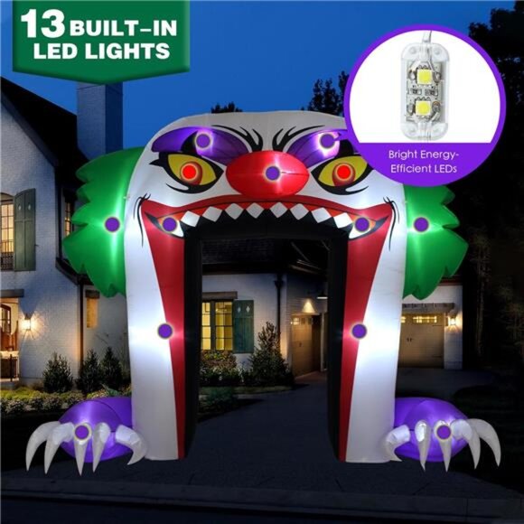 10 FT Halloween Inflatables Clown Archway Outdoor Decorations, - Picture 3 of 7